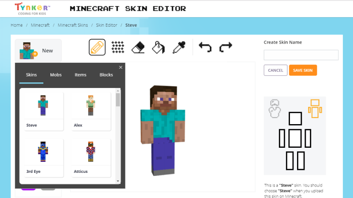 Tynker Minecraft Skin Editor