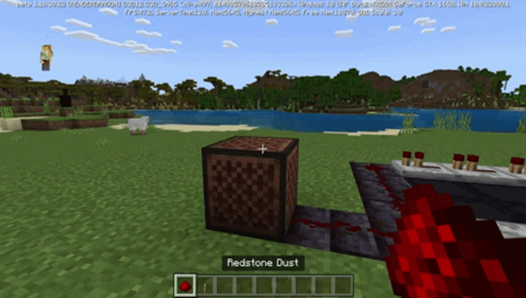 connecting the circuit to the note block by using Redstone dust